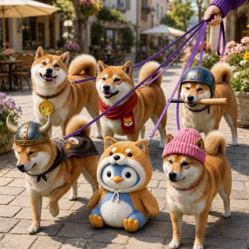 A group of Shiba Inu meme characters